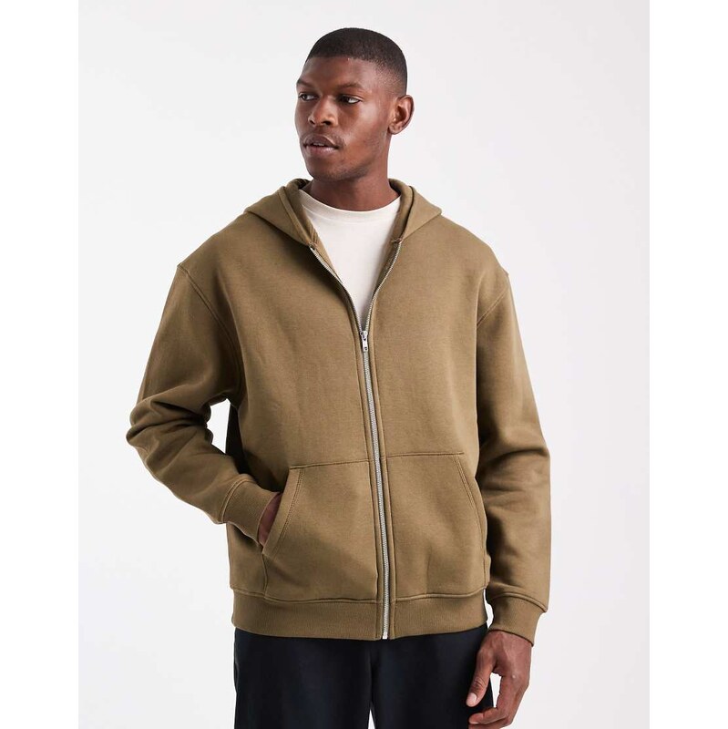ASOS DESIGN essentials relaxed fit zip through hoodie in brown