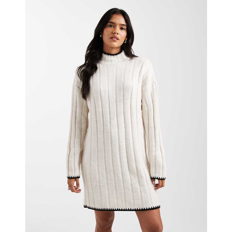 ONLY contrast stitch knitted mini dress in white
