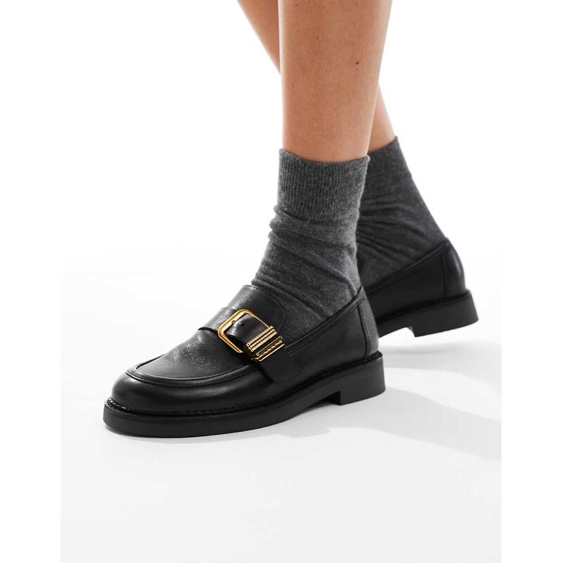ALDO Kalya loafers with gold buckle detail in black 115567524