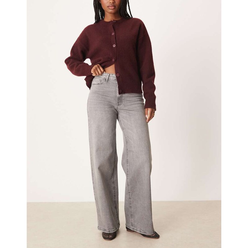 JDY Felina high waist wide leg jeans in grey denim 108319973