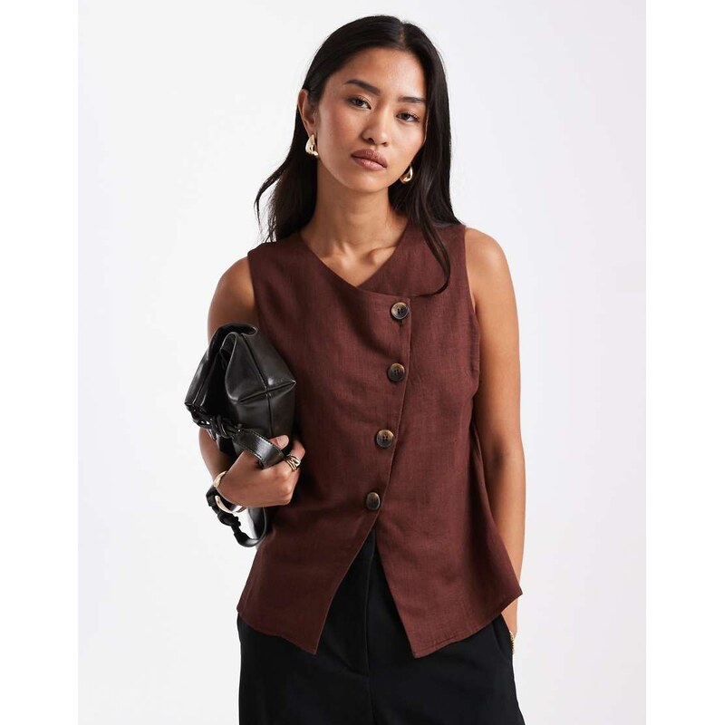 ASOS DESIGN linen look asymmetric button front waistcoat in