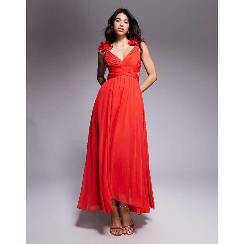 Forever New ruffle shoulder midaxi dress in chilli red-Purple 114513926