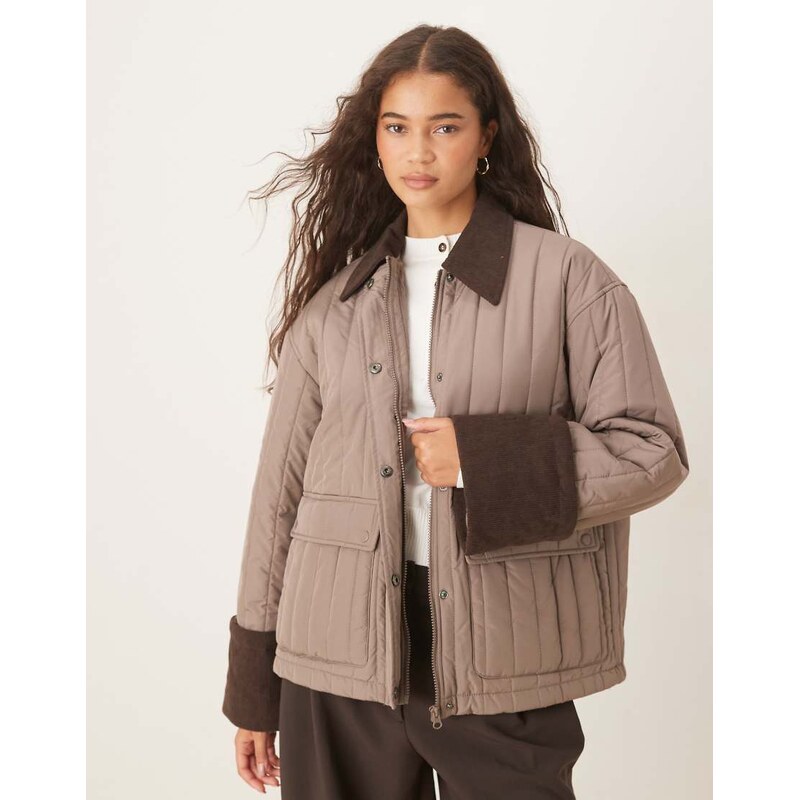 AWARE quilted barn jacket with contrast trims in brown 108320014