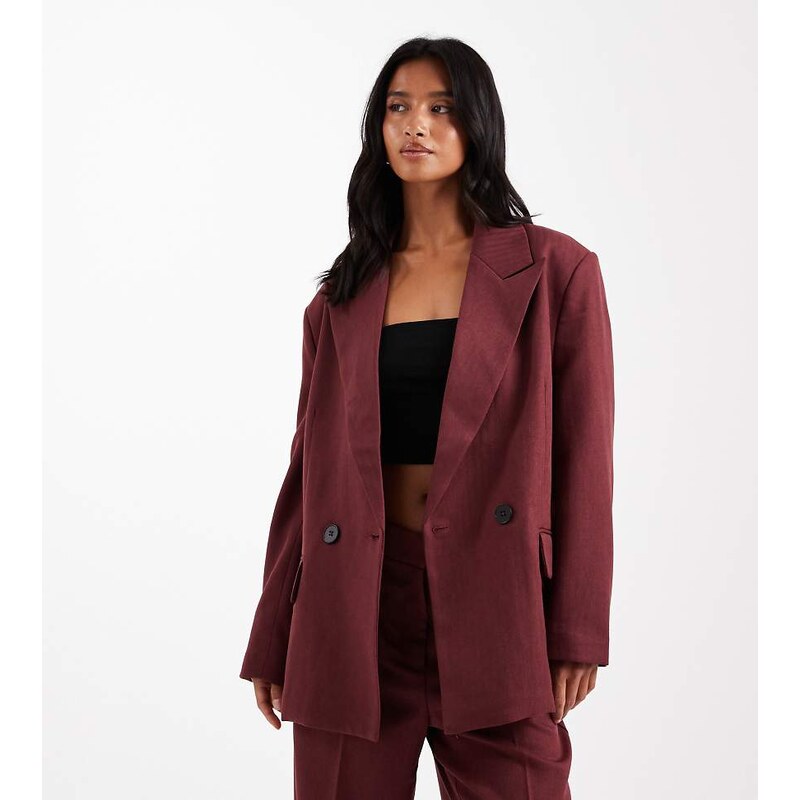Vero Moda Petite tailored herringbone co-ord blazer in burgundy 114837941