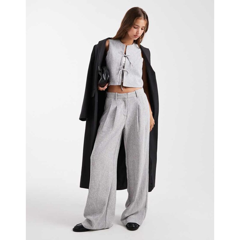 Vero Moda tailored pleat front wide leg trouser co-ord in grey