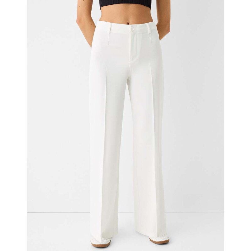 Bershka Wide-leg tailoring trousers in white