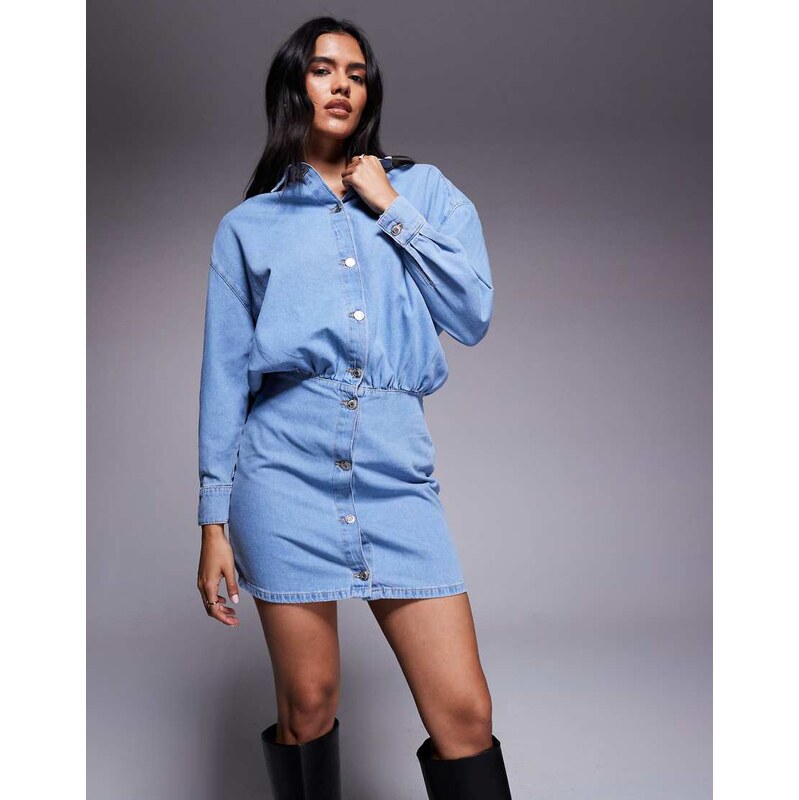 ASOS DESIGN denim shirt mini dress in pale bleach-Blue