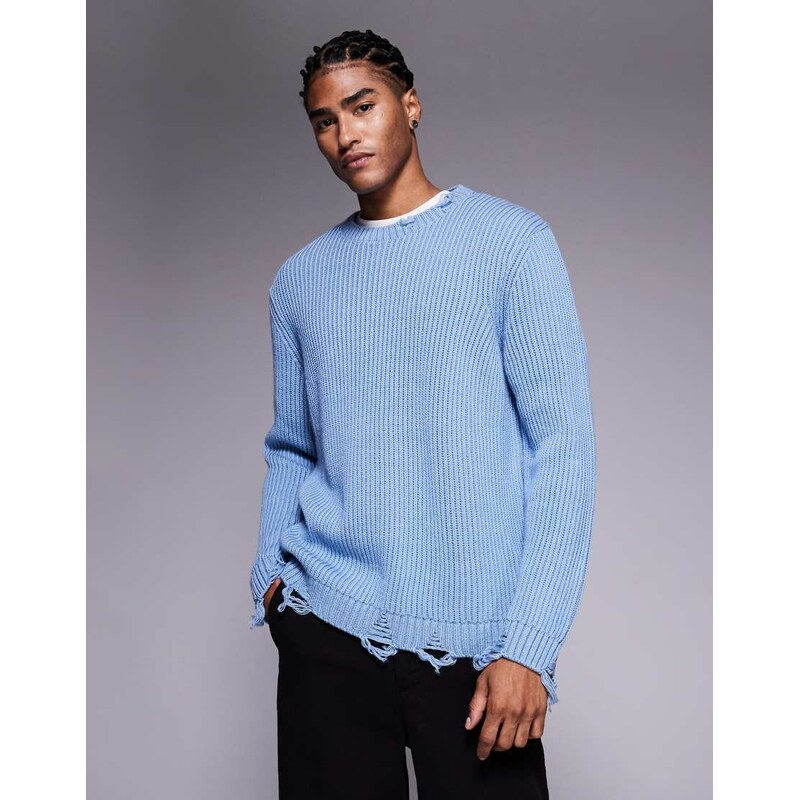 ASOS DESIGN relaxed knitted crew neck jumper with raw edge in