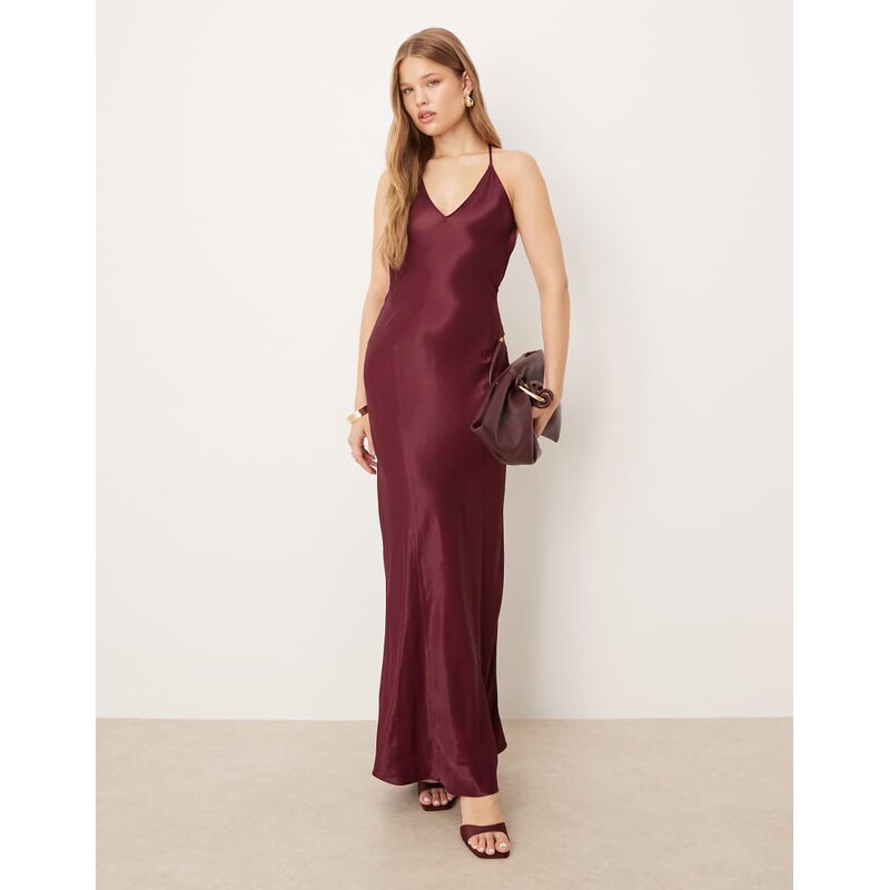 ASOS DESIGN satin seam detail maxi dress in plum-Purple