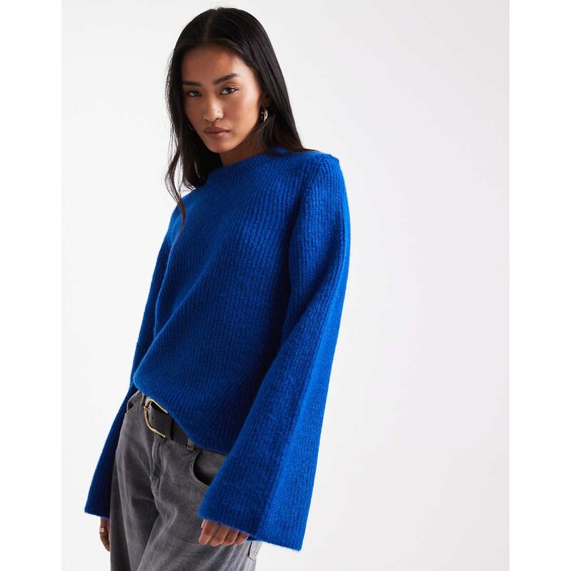 ASOS DESIGN crew neck jumper with bell sleeves in cobalt-Blue 108375200