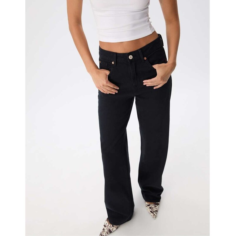 Stradivarius D92 straight wide-leg jeans in dark blue-Navy 108898990