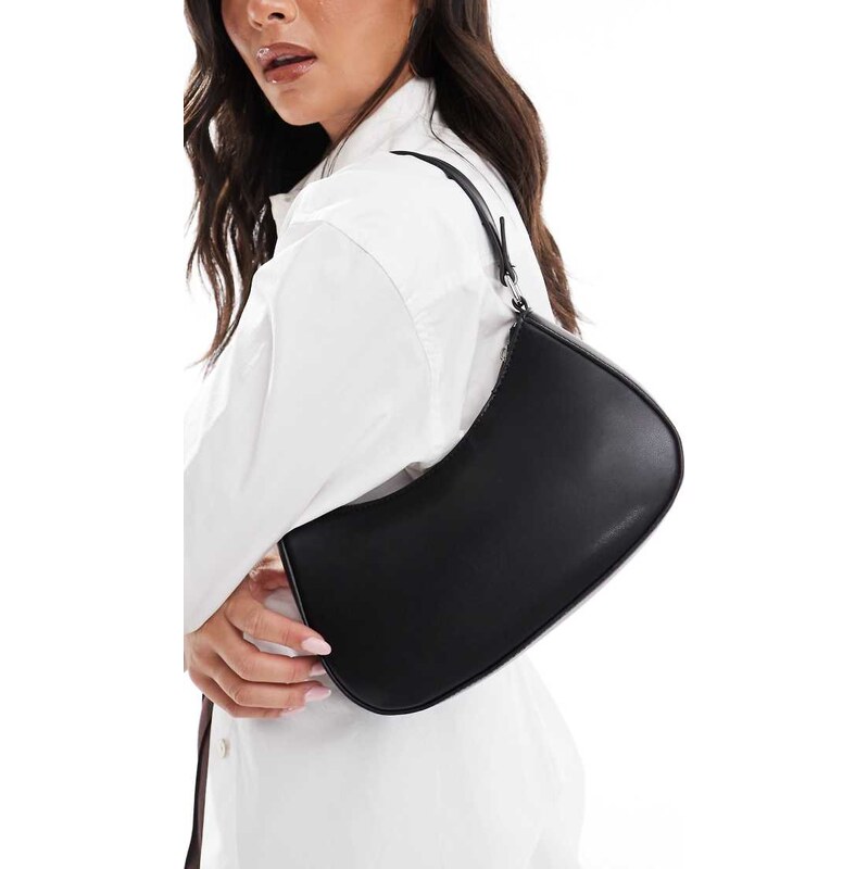 Pieces leather look shoulder bag in black