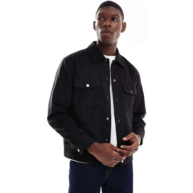 ONLY & SONS faux suede trucker jacket in black