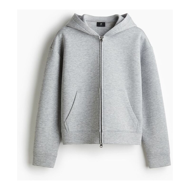 H&M - Bunda z materiálu scubas kapucí Loose Fit - Šedý Melír