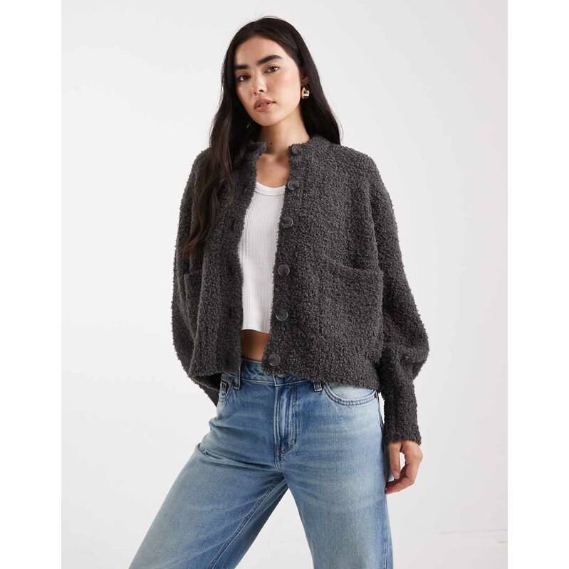 ASOS DESIGN boxy oversized boucle cardigan with pocket detail in