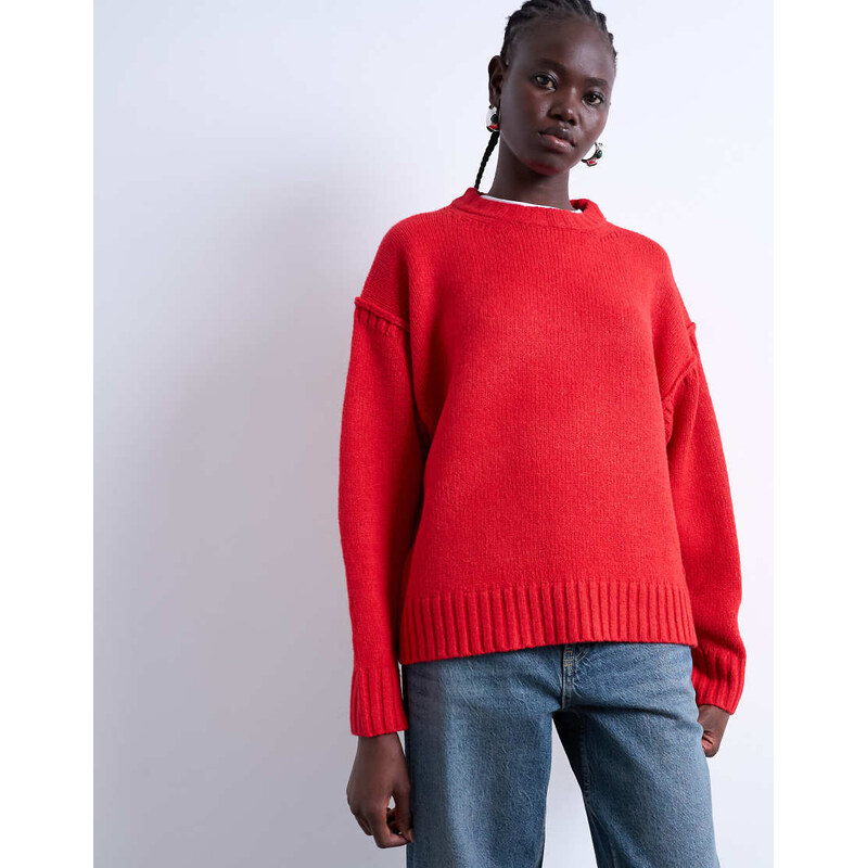 Topshop knitted clean exposed seam jumper in red 108322994