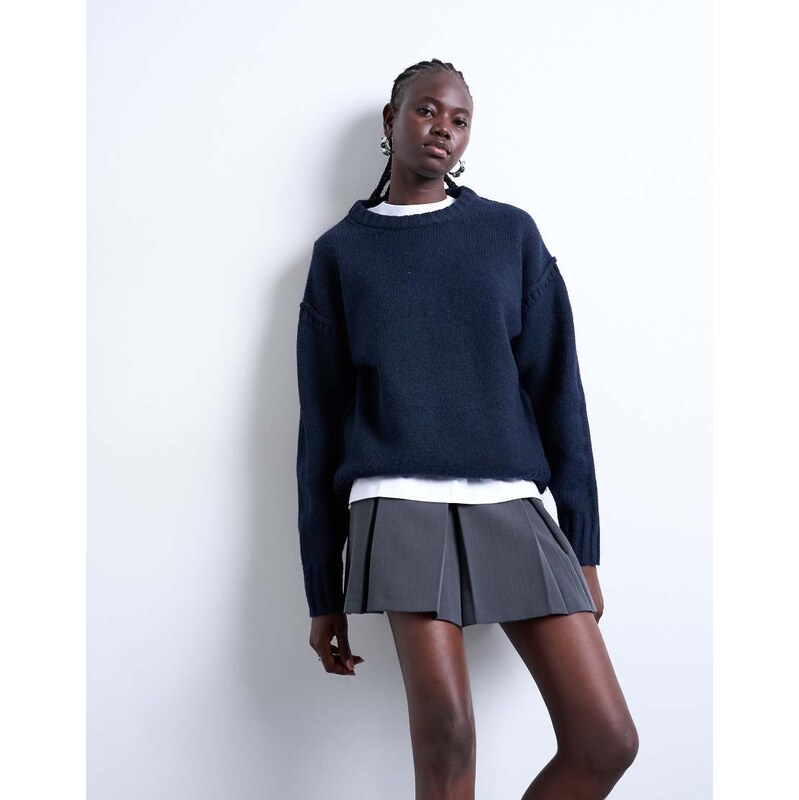 Topshop knitted clean exposed seam jumper in navy 115511157