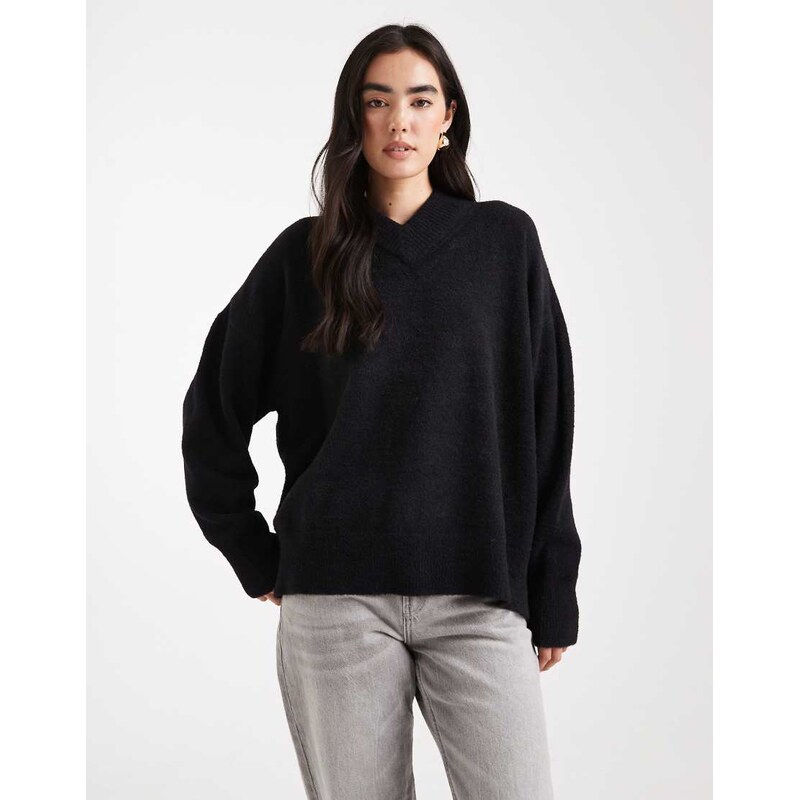 ASOS DESIGN oversized super soft v neck jumper in black 108323002