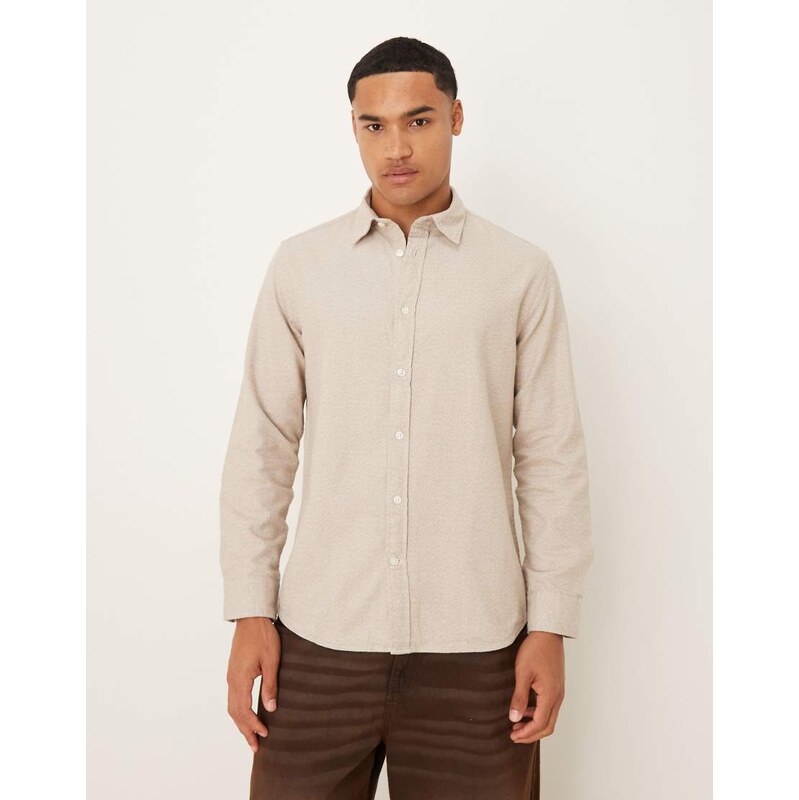 Selected 100% cotton oversized boxy brushed shirt in cream-White