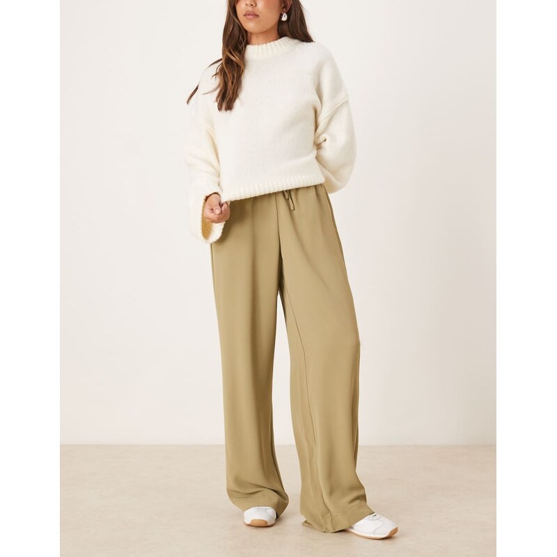 JJXX tie waist wide leg trousers in beige-Neutral