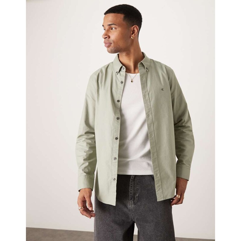 Calvin Klein Jeans long sleeve oxford shirt in pale green