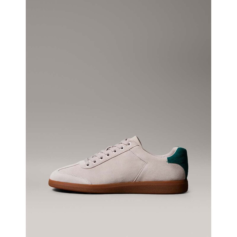 Calvin Klein low cupsole suede trainers in off white and green