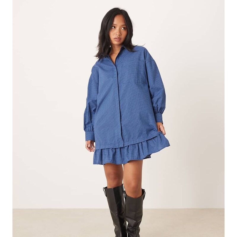 ASOS Petite ASOS DESIGN Petite long sleeve frill hem mini shirt dress 115428941