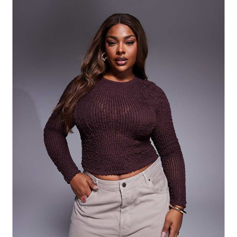 ASOS Curve ASOS DESIGN Curve long sleeve textured ruffle top in 108323285