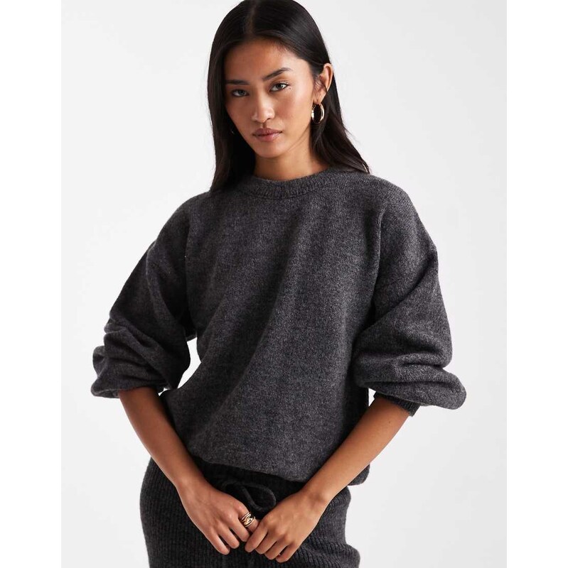 ASOS DESIGN blouson jumper with tie hem co-ord in charcoal-Grey 108375201