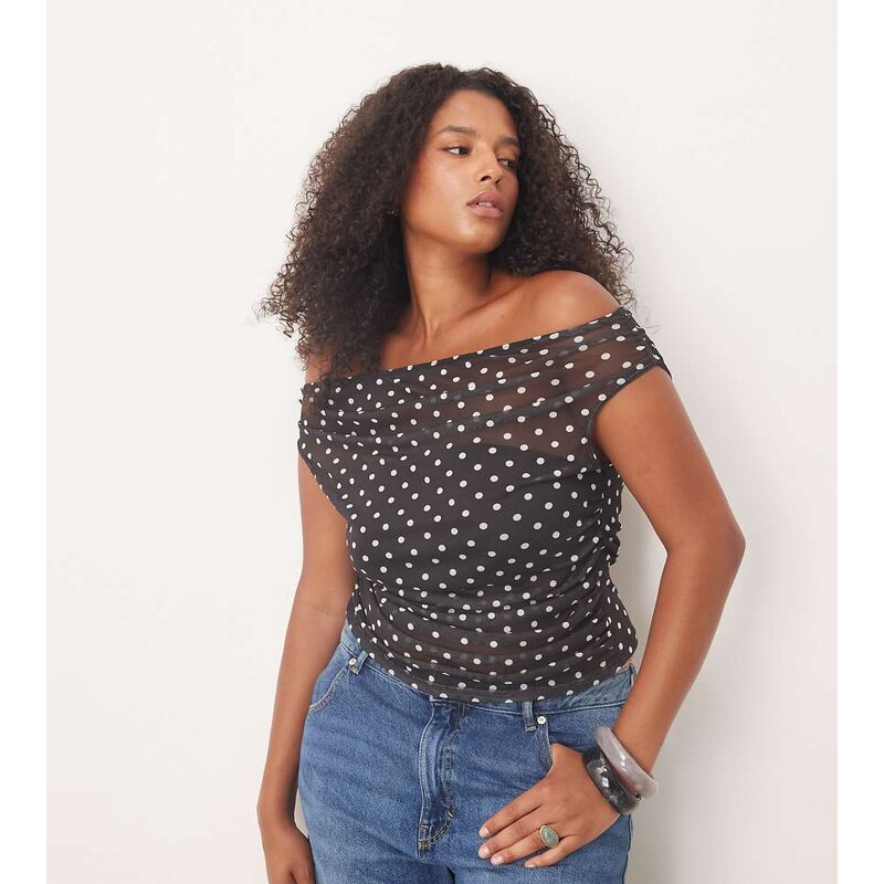 ASOS Curve ASOS DESIGN Curve gathered short sleeve off shoulder