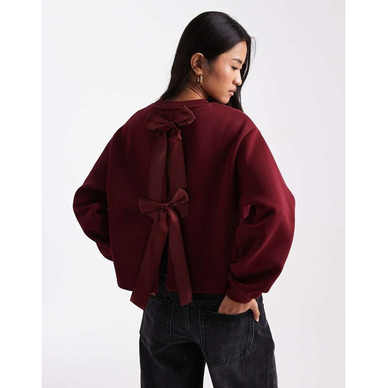 Miss Selfridge bow back sweatshirt in plum-Purple 108323319