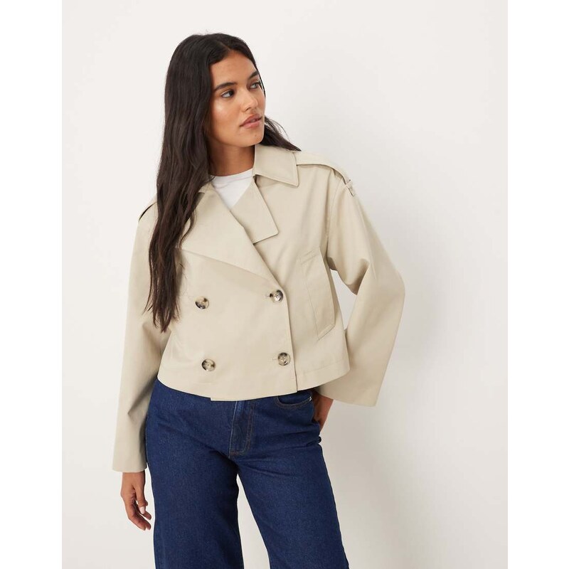 Mango cotton mix cropped trench coat in beige-Neutral 110460471