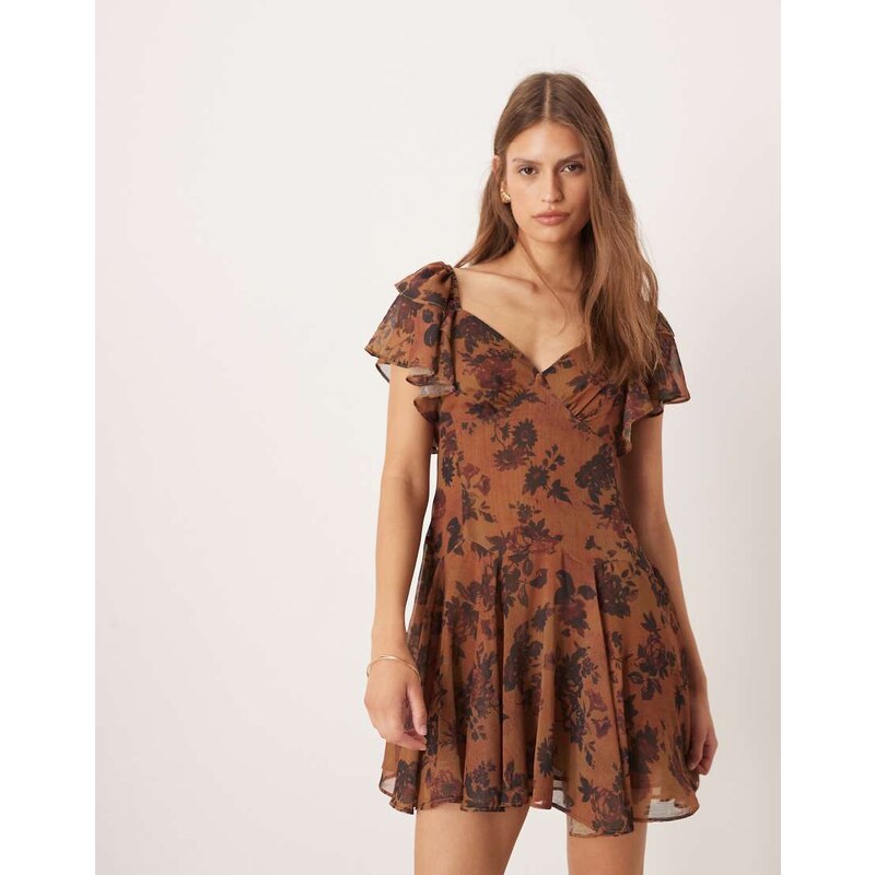 ASOS DESIGN tea mini chiffon dress with ruffle hem in floral print 113262926