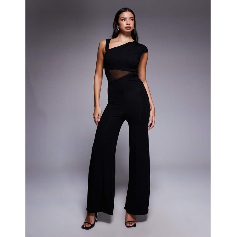 ASOS DESIGN cut out mesh panelled jumpsuit in black