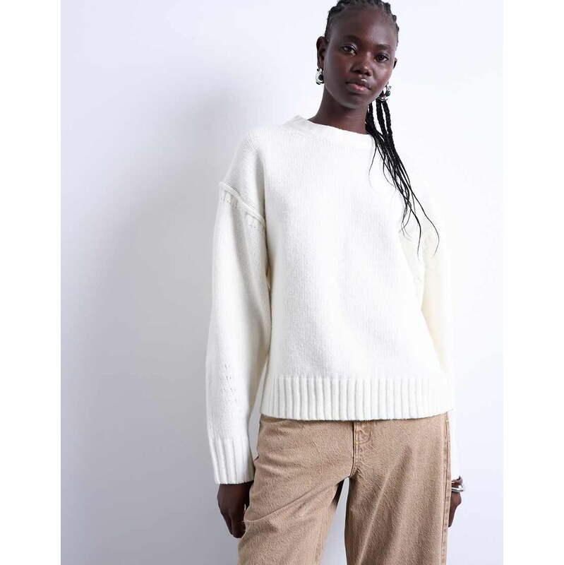 Topshop knitted clean exposed seam jumper in White 115511155