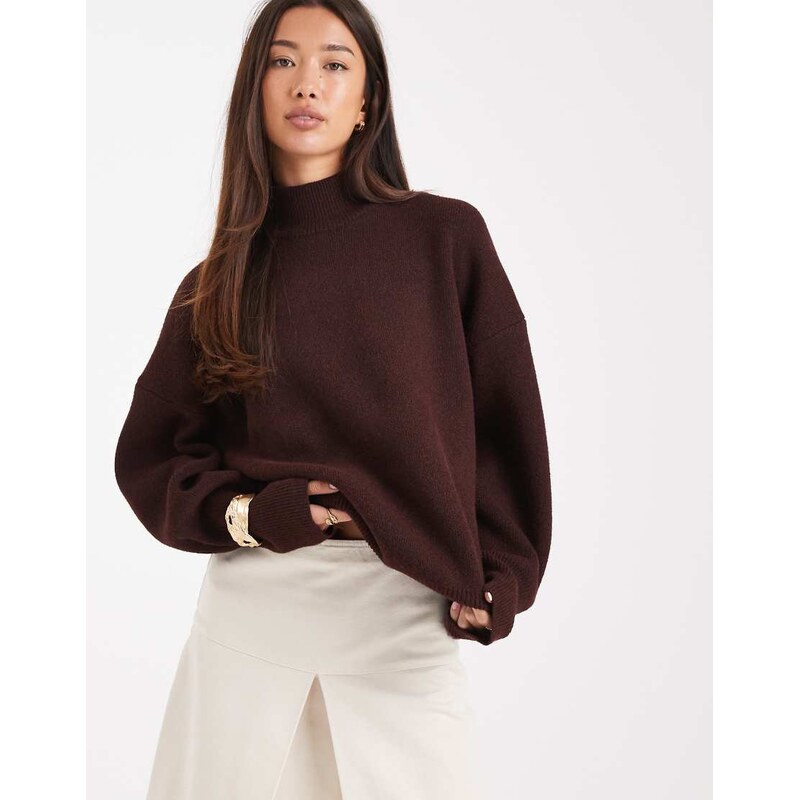 ASOS DESIGN extreme boxy jumper with funnel neck in plum-Purple