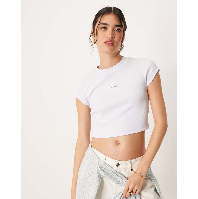Calvin Klein Jeans monogram baby tee in lilac-Purple 108323463