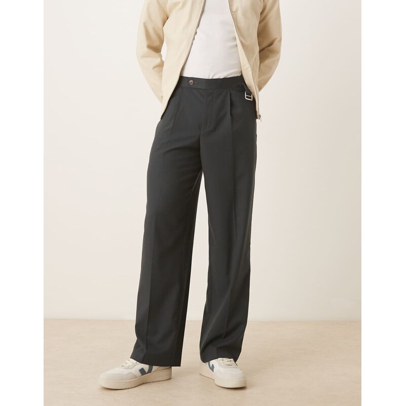 ASOS DESIGN smart wide leg flannel trousers with front pleat and