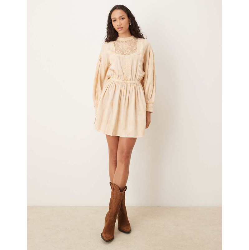ASOS DESIGN tea stained high neck mini with panels and lace