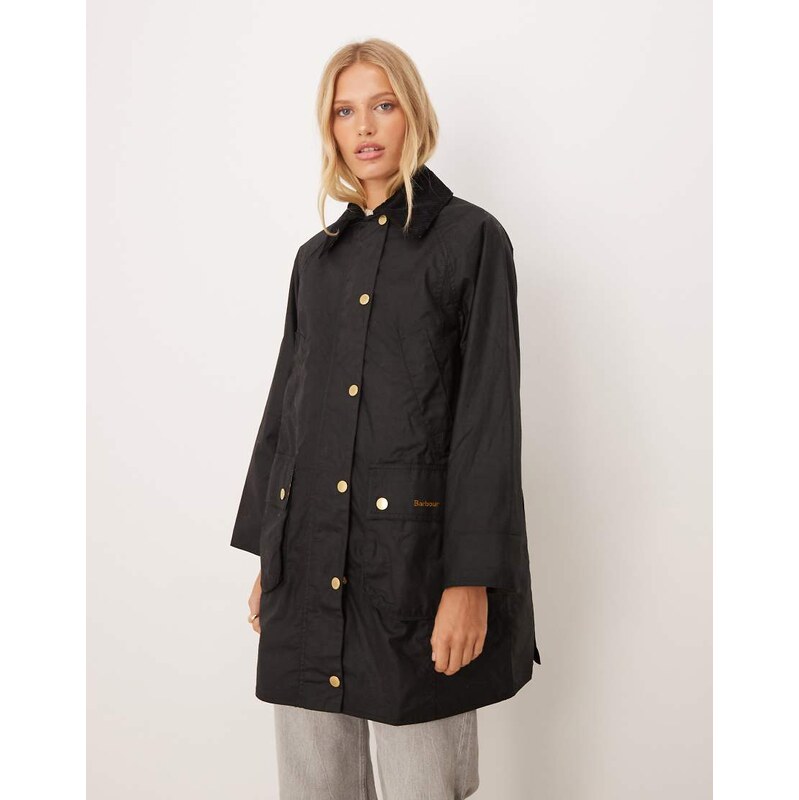 Barbour Long Beadnell wax jacket in black/classic 115718849