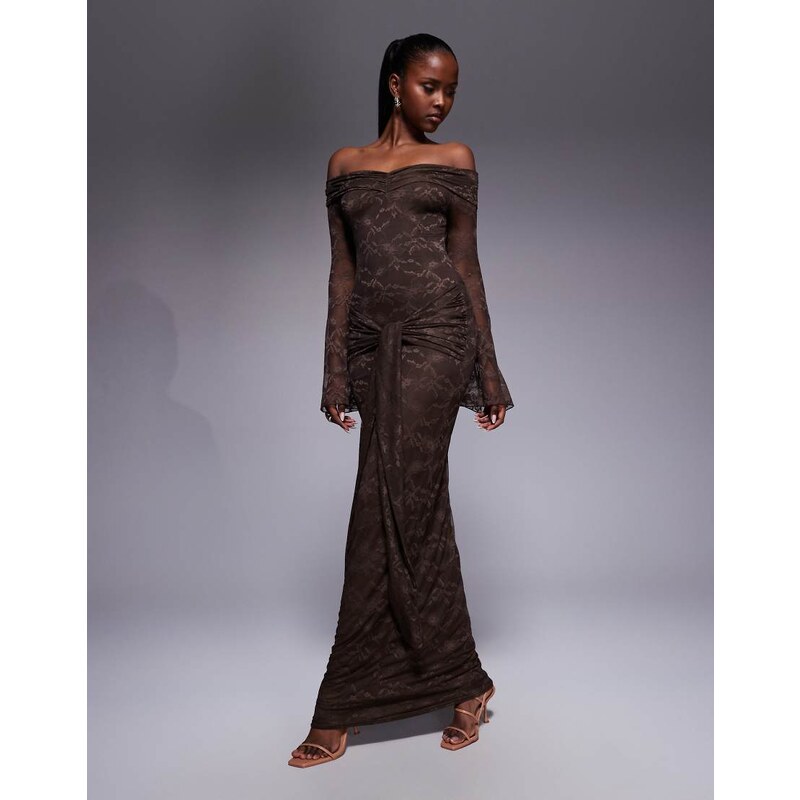 Kaiia exclusive double layered slinky lace bardot flare sleeve tie 108510809