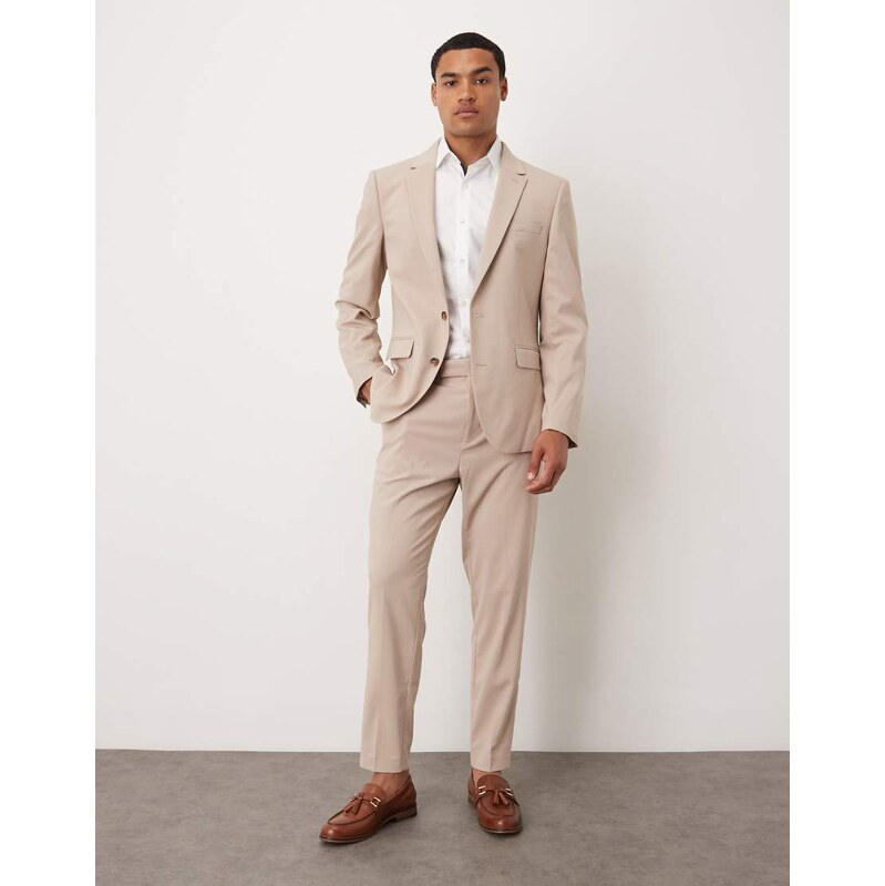 ASOS DESIGN tapered suit trousers in beige-Neutral