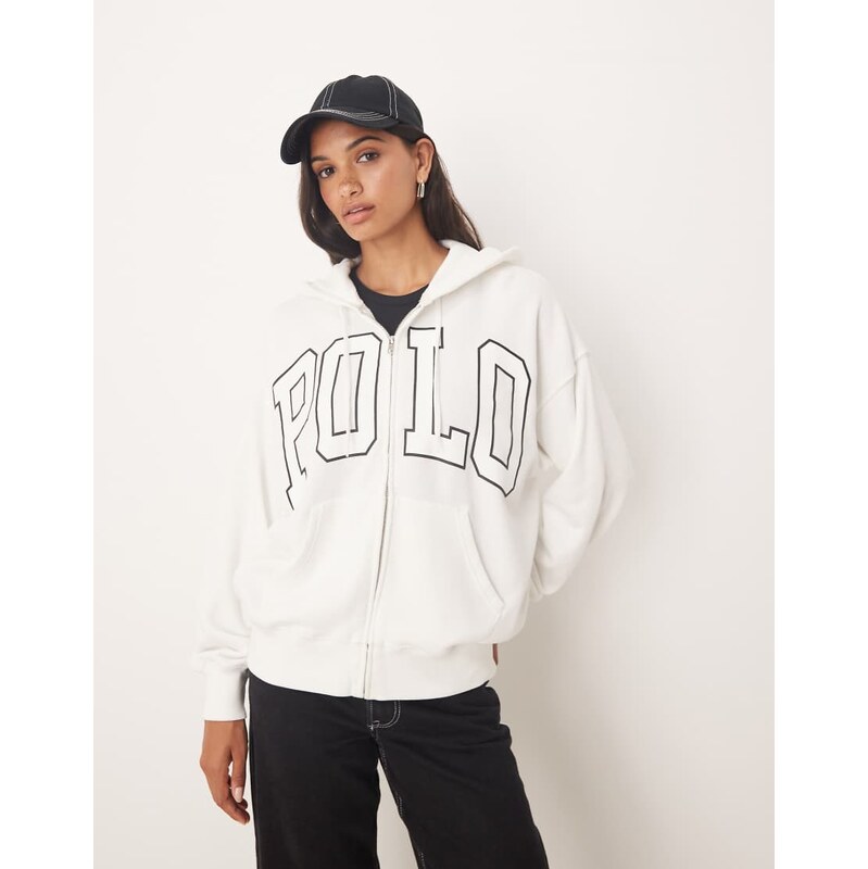 Polo Ralph Lauren logo full zip hoodie in white 108328425