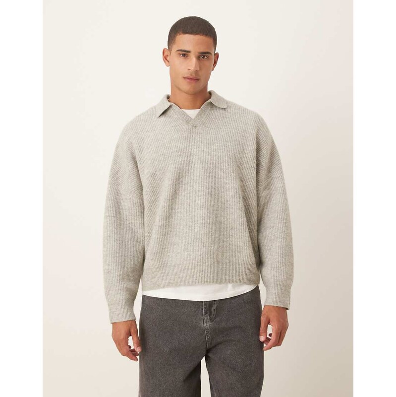 ASOS DESIGN super oversized boxy fit knitted fisherman rib notch