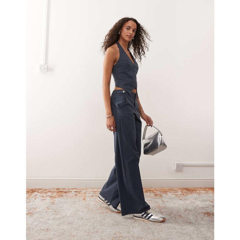 COLLUSION bengaline tailored low rise trousers in denim blue-Navy 108551482