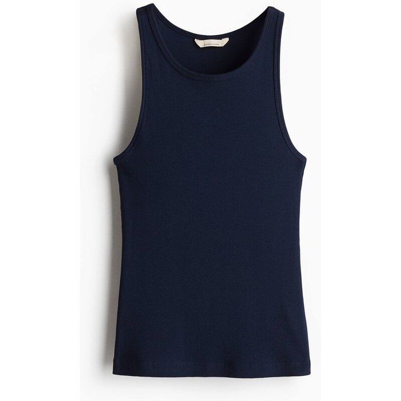 H&M - Žebrované tílko ze směsi hedvábí - Námořnická Modř