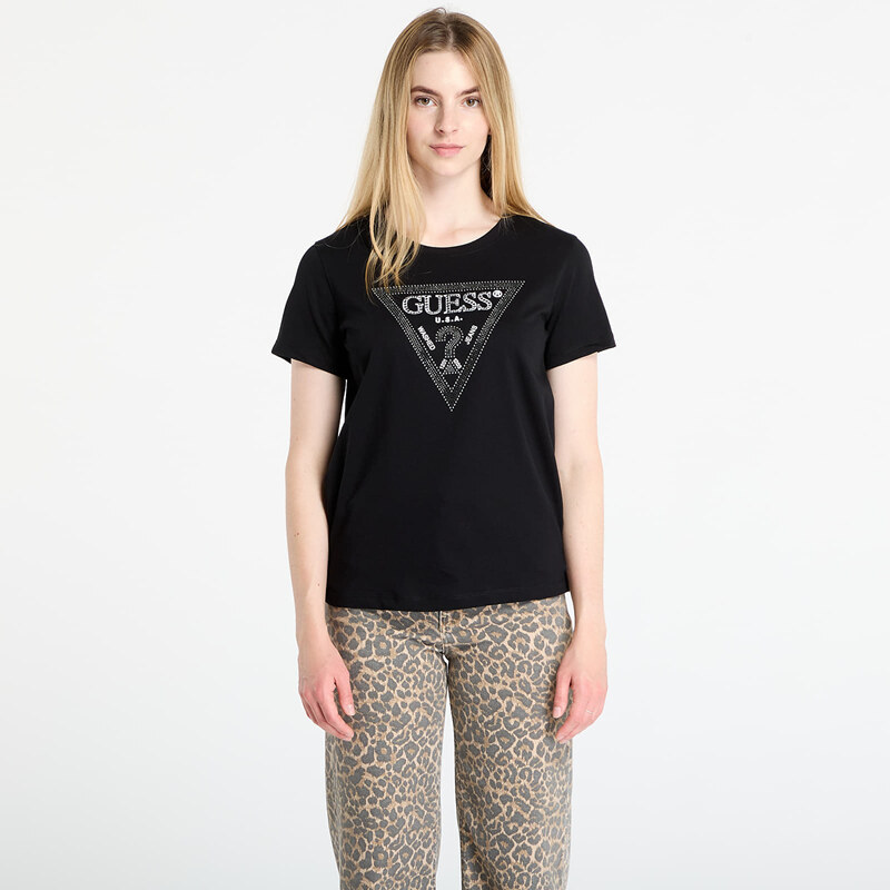 Tričko GUESS Ss Cn Krystal Triangle Tee Black S
