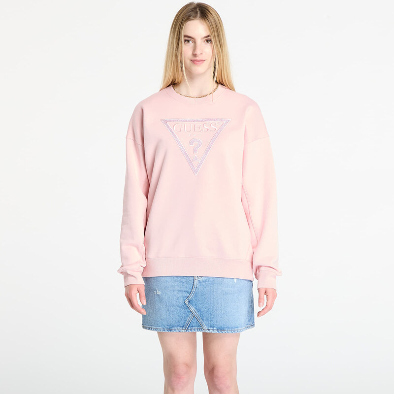 Mikina GUESS Ls Triangle Glitter Sweatshirt Pink M
