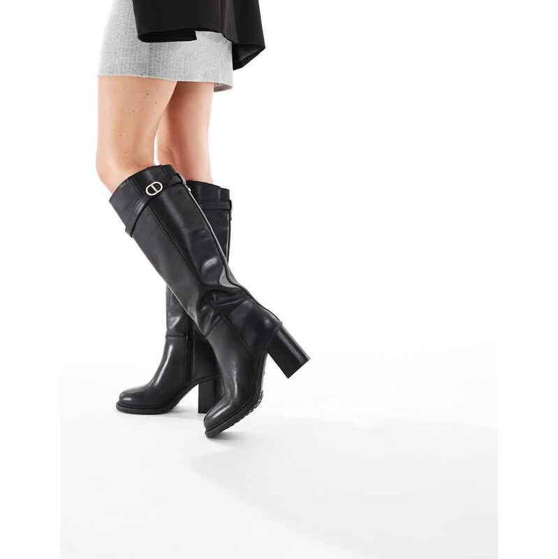 ALDO Curculios block heel round toe knee boots in black leather-Brown 113623482