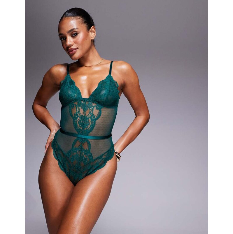 ASOS DESIGN Lola lace soft body in forest green 110049760